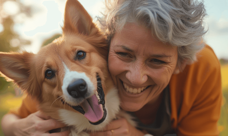 Happy dog owner