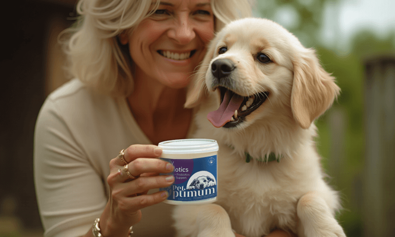 Woman with dog and Pet Optimum probiotic chews
